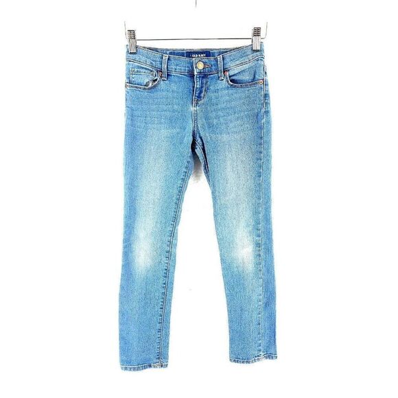 Old Navy Skinny Large Size 10 Girls Blue Stone Wash Light Wiskering 24/24 Denim‎ - Picture 1 of 5
